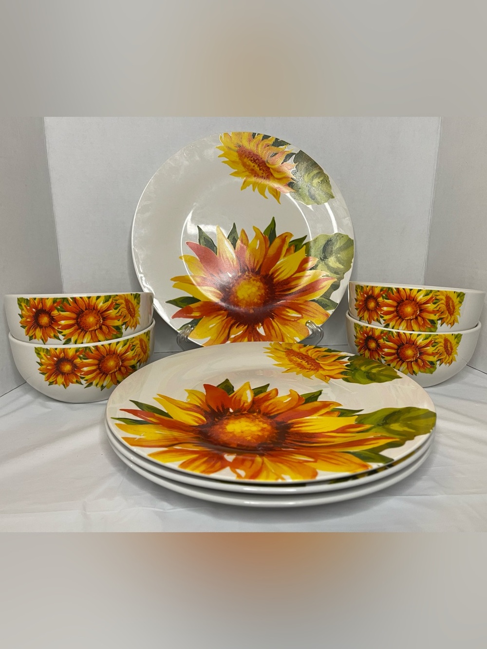 Royal Norfolk Sunflower Dinner Plate and Bowl Set - Yellow & Orange Floral